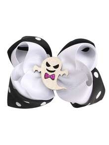 1pc Halloween Kids Dual-Color Bow Hair Clip, Cute Party Decor Prop Headpiece, Creative Polka Dot Pumpkin Hair Accessory, Festive Decorative Item