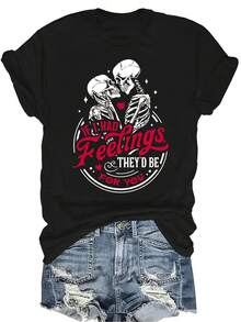 Camiseta "Si tuviera sentimientos, serían por ti" para mujer y unisex, de verano, casual, transpirable, con personalidad, cuello redondo, manga corta, ropa de calle, versátil, adecuada para adolescentes y adultos - Negro - Ver 1