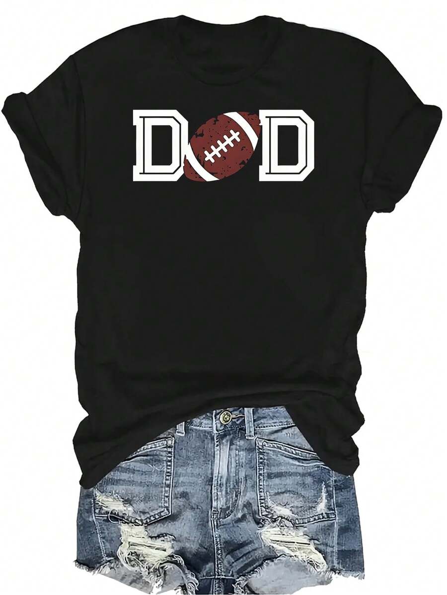 Camiseta de fútbol para papá, unisex, de verano, casual, transpirable, con personalidad, cuello redondo, manga corta, ropa de calle, versátil, adecuada para adolescentes y adultos - Negro - Ver 1
