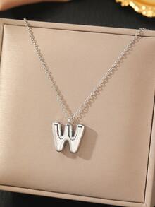 WOiWOi 1pc Stainless Steel Women's Alphabet Letter Pendant Necklace With Gold-Plated Chain, Fashionable And Elegant, Perfect Gift For Her