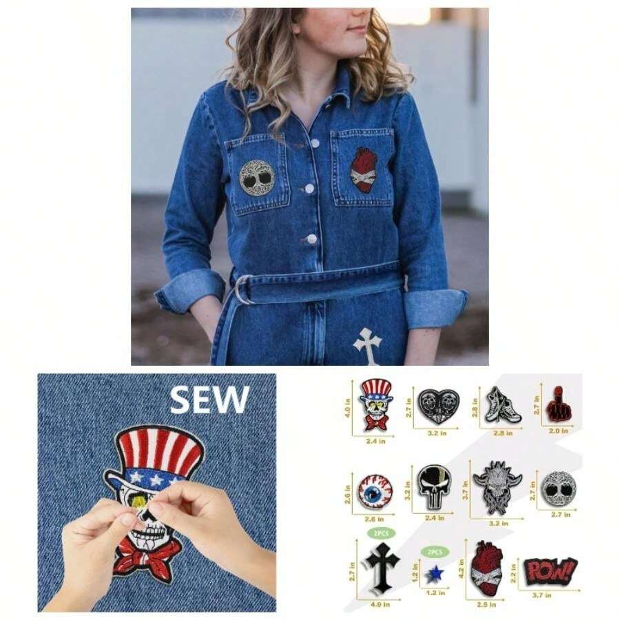 Dark Embroidered Applique Iron On Patches Clothing, Rock Band Patches Jackets, Cool Sew Patch Backpacks, Jeans, Hats, Accessories Dark2 14 PCS