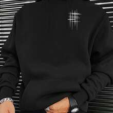 Black Geometric Pattern Printed Bag-Toe Hoodie Casual Long-Sleeved Sweatshirt Pullover Men's Top Suitable For Autumn And Winter, Machine-Washed - Black - View 1