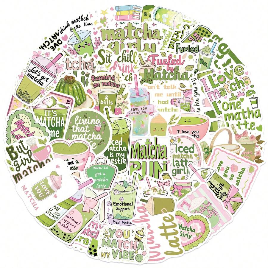 50 张美学贴纸，抹茶礼仪女孩咖啡语录贴纸，水瓶笔记本电脑贴纸 - 多色B(YCK305) - 查看 1