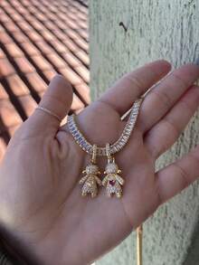 Virginia Gold Plated Studded Son Boy Girl Chain - 兩個女孩 - 查看 3