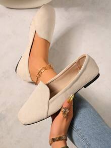 Women's Square Toe Soft Bottom Slip-On Flats, Fashion Versatile Loafers, Breathable Solid Color Patchwork, Suitable For Casual, Beach, Party, Commuting, Basic, Spring/Summer/Autumn/Winter