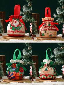 4 PIEZAS Bolsas de regalo con cordón navideñas, bolsas de caramelos navideñas, bolsas de terciopelo reutilizables de Papá Noel para envolver regalos de Navidad, bolsas de regalo para regalos de fiesta, decoración y obsequios