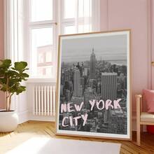 1pc Frameless New York City Wall Art, NYC Skyline Print Poster, Retro Pink Travel Themed Decor, Vintage Girly Aesthetic Wall Decor For Bedroom, Dorm, Apartment, Party Decoration And Gift Idea, Cityscape Posters, Room Decor Bedroom, Dorm Essentials College Room, Urban Home Decor, Travel Inspiration Print