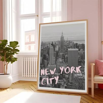 1 pieza Obra de arte de la ciudad de Nueva York sin marco, póster de impresión del horizonte de la ciudad de Nueva York, decoración temática de viaje retro en rosa, decoración de pared de estética vintage femenina para dormitorio, dormitorio, apartamento, decoración de fiesta e idea de regalo, pósteres de paisaje urbano, decoración de habitación, artículos esenciales para dormitorio universitario, decoración del hogar urbana, impresión de inspiración de viaje
