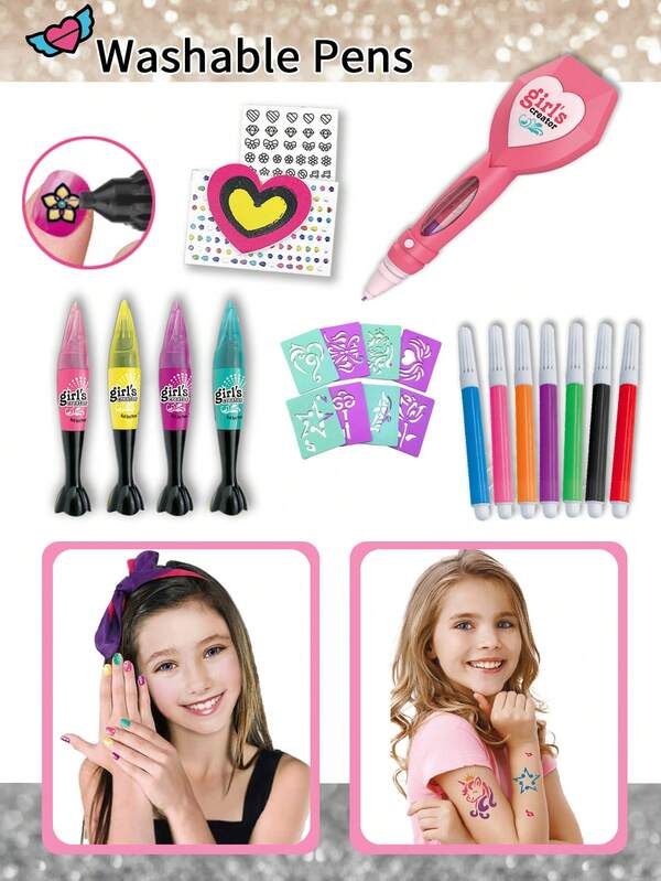 1 Set de Pinceles de Pintura, Kit Decorativo, Pegatinas de Uñas, Pegatinas de Diamantes, Pegatinas de Perlas, Pegatinas, Bolígrafos Artesanales, Decoración de Belleza para Niñas, Pinceles, Decoraciones de Fiesta, Cumpleaños/Regalo, Regalo para Niñas, Disfraz de Niños, Lindo, Divertido