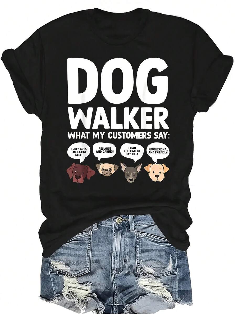 Mejor camiseta de paseador de perros para mujer, unisex, de verano, casual, transpirable, con personalidad, cuello redondo, manga corta, ropa de calle, versátil, adecuada para adolescentes y adultos - Negro - Ver 1