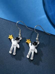 1/8/9 pares de pendientes de aleación con baño de plata, de colores múltiples, con diseños de estrellas, lunas y astronautas - Plateado - Ver 5