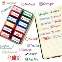2pcs Colorful French Teacher Evaluation Stamp, Automatic Ink-Emitting Stamp – Ideal For Grading Home Assignments, Collecting Parent Signatures, Motivating Students, And Rewarding Good Behavior. Perfect For Back-To-School Supplies, And Ideal Gifts For Thanksgiving, Christmas, And Saudi National Day Celebrations.