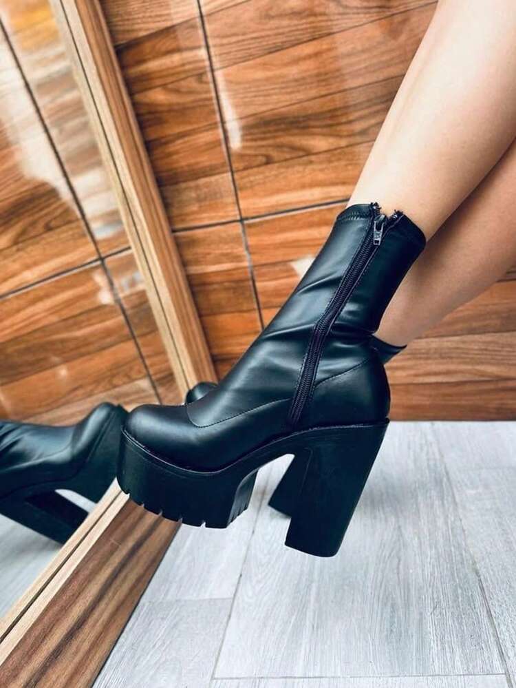 Botines casuales de mujer botas ajustables de licra para dama calzado casual botasde plataforma con tacón suela antideslizante acojinadas botas para elegantes botines negros  fiestas lluvia frio festivales trabajo escuela  botines cortos casuales  botas womens boots shoes minas del rey  Cowboy    Cremallera lateral    Vacaciones - Negro - Añade 3