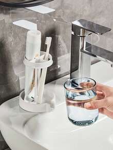 新款带防尘盖的牙刷架。带沥水和收纳功能的牙刷杯架，家用。多功能牙科工具架，多功能塑料牙刷牙膏架套装，落地式，带防尘盖和沥水功能，家用。 - 彩色 - 查看 5