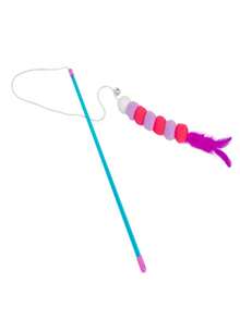 A Set Of Interactive Cat Toys Designed In The Shape Of Caterpillar, Paired With High Elasticity Nylon Rope, Colorful Acrylic Beads, And Blue Pink Dual Color Feathers. Made Of And Materials