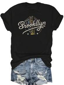 Camiseta con letra Mujer Unisex Verano Casual Transpirable Personalidad Cuello Redondo Manga Corta Camiseta Ropa de Calle Versátil, Adecuada para Adolescentes y Adultos - Negro - Ver 1