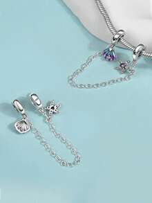 1pc Cute & Minimalist Ocean Series Jewelry Set: Heart, Peach Blossom, Koi Fish, Seashell, Starfish, Turtle, Conch, Jellyfish, Starfish Shell 925 Silver Beads/Safety Chain DIY Bracelet Accessories, Suitable As Jewelry Gift For Women For Daily Wear, Valentine's Day, Date, Anniversary, Christmas, Thanksgiving, Carnival, Theme Party, Birthday