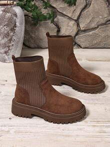 2026 Autumn/Winter New Women Shoes, Fashion Versatile Casual Women Shoes, Women Ankle Boots And Short Boots, Women's Fashionable Boots, Chelsea Women Short Boots, Elastic Women Boots, Women Shoes - Brown - View 3