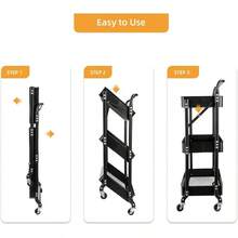 3 Tier Foldable Rolling Cart With Wheels Folding Utility Cart Organizer Collapsible Rolling Storage Cart With 3 Hanging Cups 6 Hooks For Kitchen Office Nursery Black - 黑色 - 查看 5