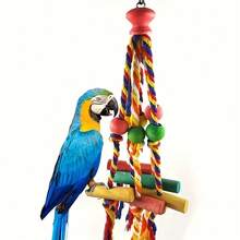 1pc Parrot Rope Colorful Wooden Block Chew Toy (L30cm X W9cm), Parrot Chewing & Boredom Relief Hanging Toy, Bird Cage Accessory, Random Color - Multicolor - View 8