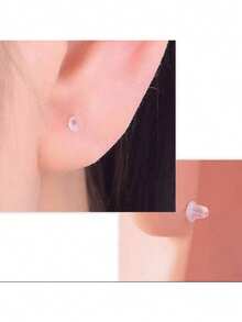 100pcs Transparent Plastic Ear Studs, Earplugs And Earplug Covers, Diy Suitable For Girls' Daily Wear During Sports