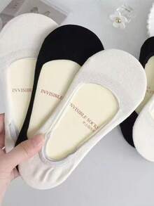 KIT 3 6 12 Pairs Black Flat Invisible Socks Unisex Solid Breathable Thin 35-40 - 黑與白 - 查看 1