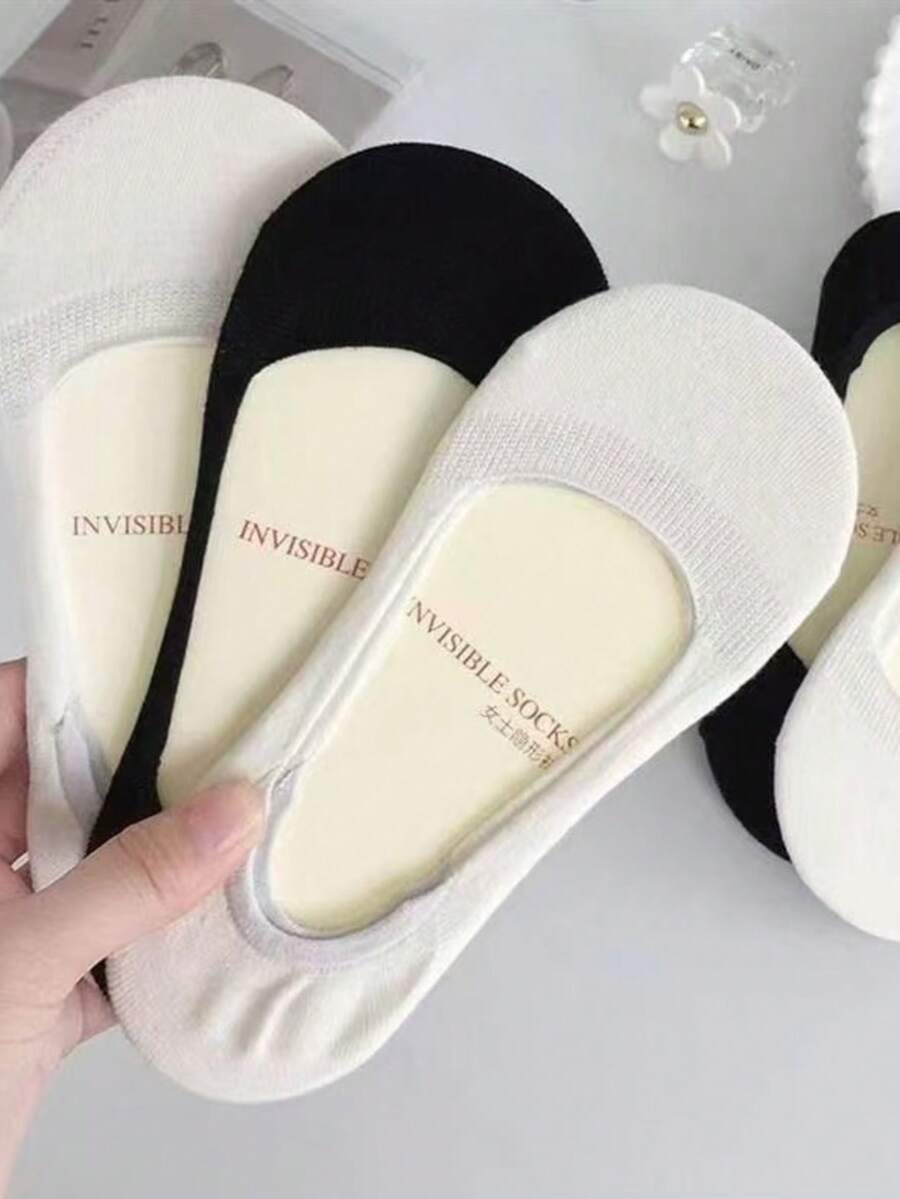 KIT 3 6 12 Pairs Black Flat Invisible Socks Unisex Solid Breathable Thin 35-40 - 黑與白 - 查看 1
