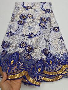 1 Yard /5 Yard African Lace Fabric 2025 High-Quality High-Grade Sequins Nigeria Sliky Fiber Fabric Suitable For Wedding Exquisite Three-Dimensional Flower Pattern DIY Handmade Materials With Embroidery Suitable For Cutting And Dry Cleaning, And A Variety Of Colors Are Available - Multicolor - View 12