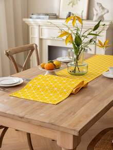 1 szt. Bohemian Yellow Rectangular Table Runner, Geometryczny wzór, Wiosna/Lato Dekoracyjny obrus na bufet, szafka na buty, Odporny na kurz i plamy, Nadaje się do domu, kuchni, jadalni, posiłków, pikników, grilli, kempingu, na zewnątrz, świąt, imprez, codziennego wystroju domu
