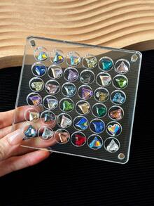 1pc 36/64/100 Slots Acrylic Nail Art Rhinestone Jewelry Display Box, Double-Sided Round/Square Showcase Box, Magnetic Nail Accessories Storage Organizer, Empty Box Without Rhinestones