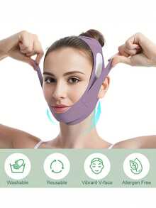 Reusable Face-Lifting Bandage V-Shaped Face-Lifting Mask- Breathable Double Chin Reducer & Jawline Lift,V-Shape Face Shaper Women's Chin And Cheek Lift Belt,Firming Bandage, Refreshing Fragrance-Free Facial Instrument, Skin Care Massager, Contour Design, Firm Fixing Strap,Facial Skin Care Beauty Tools. - Multicolor - View 3