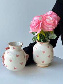 1 Stück Mini Dopamin Vase, Keramikmaterial mit rundem Mund, farbiger Rand, Herzdesign, elegante Heimdekoration Tischpflanze, hohe Ästhetik, minimalistischer moderner Stil, Mini-Dekoration geeignet für Hochzeit, Party, Zuhause, Büro, Hotel, Wohnzimmer, Feiertags-Raumdekoration Blumenvase Glasvase - Verschiedenfarbig - Übersicht 11