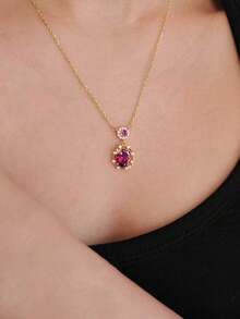 1 件 S925 银方晶锆石镶嵌复古红宝石蝴蝶吊坠项链，优雅精致的珠宝，适合女性参加派对和宴会 - 金黃色 - 查看 2