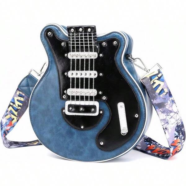 Bolso bandolera mediano con forma de guitarra de piel vegana estilo Y2K 2025
