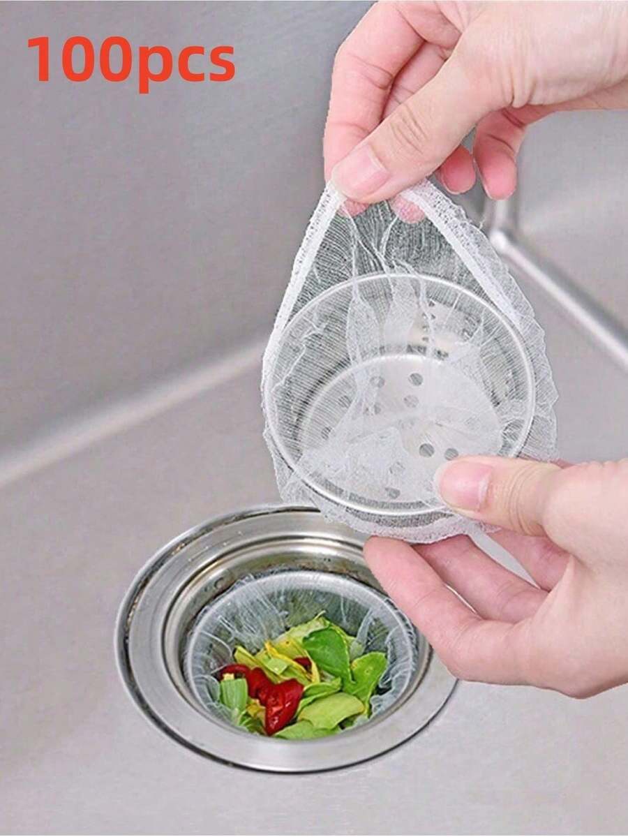100 pièces Sac-filtre jetable pour évier de cuisine - Filet de passoire pour évier pour collecter les déchets alimentaires et les restes dans l'évier