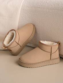 زوج من بوت الثلج الخاكي للبنات والمراهقات، مبطنة بفرو صناعي، بطراز أكاديمي، بوت قصيرة مبطنة بفرو ناعم، مريحة ودافئة، مناسبة للاستخدام الداخلي والخارجي، بوت ثلج شتوية عصرية