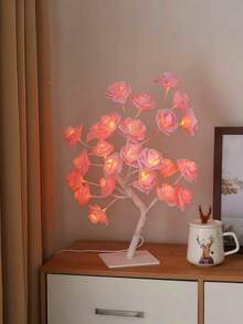 USB Powered Rose Tree Lamp - Comes With Data Cable/USB Rechargeable LED White Rose Tree Lamp - Flower Night Light, Adjustable Potted Design, Suitable For Home Living Room, Halloween, Bedroom And Party Decoration, Christmas Desktop Decor, Perfect Holiday Gift!