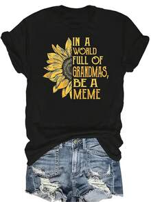 En un mundo lleno de abuelas, sé una camiseta de meme Mujer Unisex Verano Casual Transpirable Personalidad Cuello Redondo Manga Corta Camiseta Ropa de calle Versátil Top, Adecuado para adolescentes y adultos - Negro - Ver 1