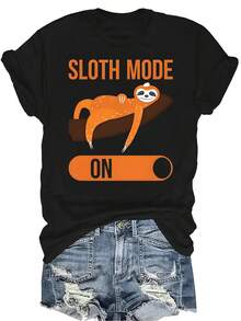 Camiseta con estampado de perezoso de animales perezosos para mujer y unisex, de verano, casual, transpirable, de personalidad, de cuello redondo, de manga corta, de uso versátil, adecuada para adolescentes y adultos - Negro - Ver 1