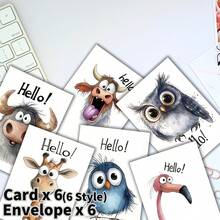 12pcs, Funny Wildlife Greetings Greeting Cards With Envelopes | Cartoon Animal Greeting Cards, Assorted Funny Wildlife Designs, For Birthday, Thank You Gift, Congratulations Gifts, Halloween, Thanksgiving, School Supplies,Back To School - 12pcs(Envelope X 6 + Card X 6) - View 7