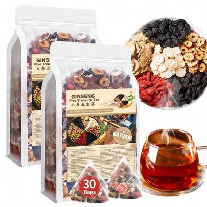 Teeo Deeo Kidney Tea Formula Ginseng Six Treasure Tea \U2013 Premium Herbal Blend, Detox &Amp; Vitality | Natural Herbal Ginseng Teas For Kidney Detox Digestion &Amp; Immunity Boost | 7 Precious Ingredients Formula (30 Bags\/1 Pack)