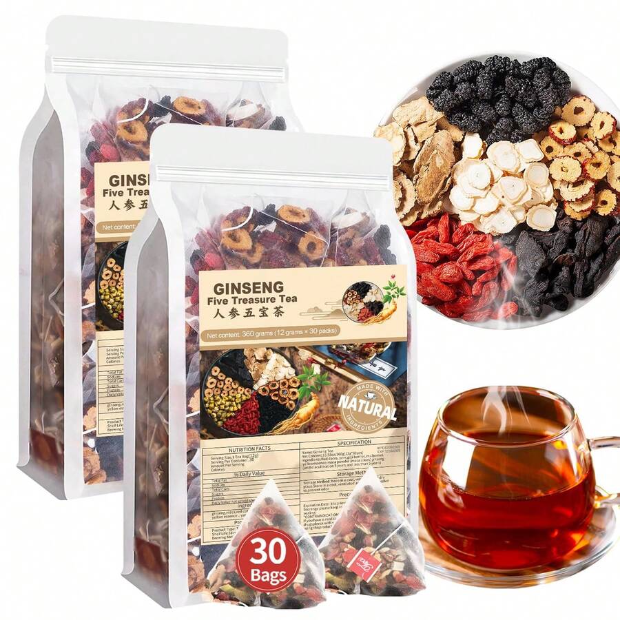 Teeo Deeo Kidney Tea Formula Ginseng Six Treasure Tea \U2013 Premium Herbal Blend, Detox &Amp; Vitality | Natural Herbal Ginseng Teas For Kidney Detox Digestion &Amp; Immunity Boost | 7 Precious Ingredients Formula (30 Bags\/1 Pack)