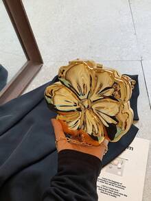 1 件纯色花朵形金属链条女士单肩手提包，适合办公室、约会、购物情人节 - 金色 - 查看 8
