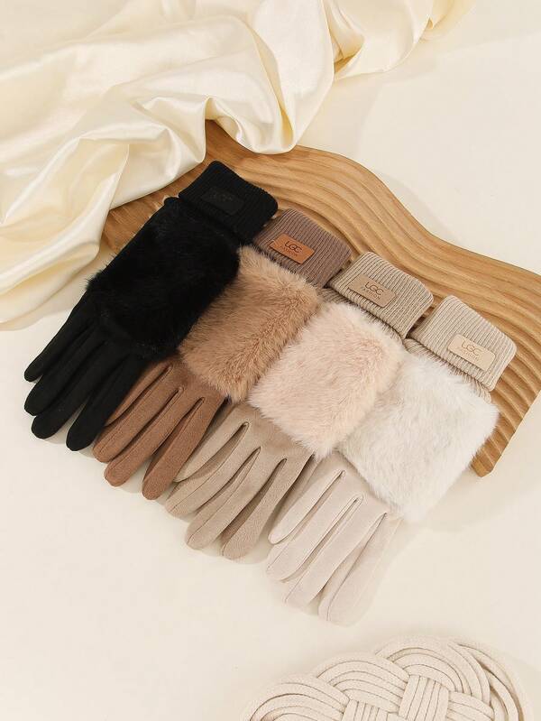 1 par de guantes de mujer para otoño/invierno, con pantalla táctil, gruesos y cálidos, y esponjosos, lindos