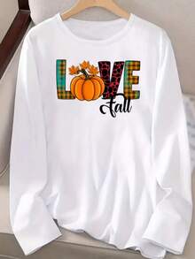 Fall Clothes For Women Thanksgiving Outfits Pumpkin Graphic Tees,Daily For Home Or Outdoor,Casual "LOVE"Fun Letter Prints Long-Sleeved T-Shirts,Comfortable Halloween Clothes Going Out Tops Women