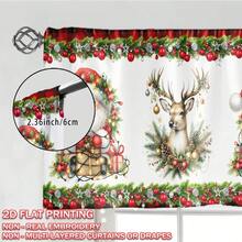 1 pieza Cortina decorativa navideña con bolsillo para barra, estampado de Papá Noel y renos, estampado plano de un solo lado, resistente a la decoloración, tela de poliéster de 150 g/m², filtro de luz grueso, suave y duradero, resistente a las arrugas, para todo el año, lavable, para cocina, dormitorio, sala de estar, decoración de fiesta de Navidad