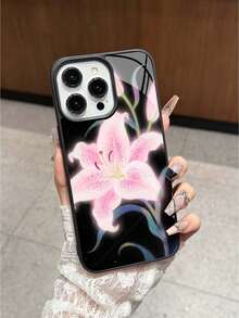 闪亮百合花图案亮面亚克力手机壳，兼容 16 Pro Max、14/13、12、11 Pro Max、XS Max、X、XR、8、7、Plus、15、13 Pro Max、16、14 Plus、11，可作为生日礼物、送给女友、男友或自用。 - 黑色 - 查看 4