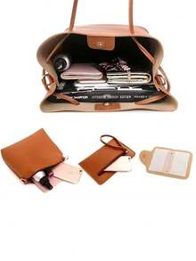 Four-Piece Bucket Bag Set, New Large-Capacity Leather Handbag, Solid Color Lychee Texture Shoulder Bag Bucket Bag Wallet, Shoulder Bag Women's Handbag Crossbody Bag Clutch Wallet Set, Women's Shoulder Bag Casual Wallet Set