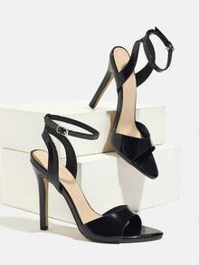 Jin Bei Qi Giày sandal cao gót mũi tròn màu trơn bằng da bóng, có quai cài mắt cá chân, thích hợp cho các hoạt động ngoài trời, dự tiệc, tiệc tùng, tiệc tùng. Giày cao gót màu đen thanh lịch, thời trang, phù hợp với trang phục mùa xuân hè. - màu đen - Xem 7