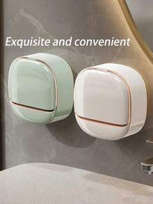 1 Wall-Mounted Soap Box, Waterproof Soap Box With Drainage Box, No Need To Drill Holes, Unique Soap Liquid Drainage Container, Suitable For Autumn Home Bathroom Decoration, Toiletries, Home Life, Autumn And Winter Style, Suitable For Student Dormitories, Christmas Decorations, Christmas, Thanksgiving, New Year's Eve Gifts. - Multicolor - View 3